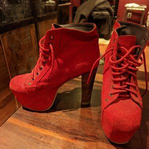 Jeffrey Campbell Lita Espana Red Suede Distressed